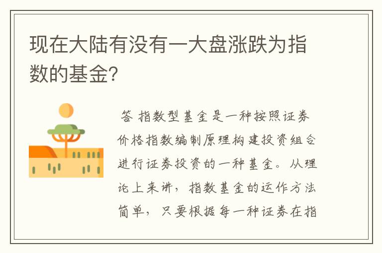 现在大陆有没有一大盘涨跌为指数的基金？