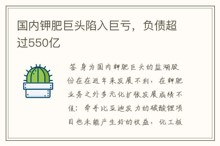 国内钾肥巨头陷入巨亏，负债超过550亿