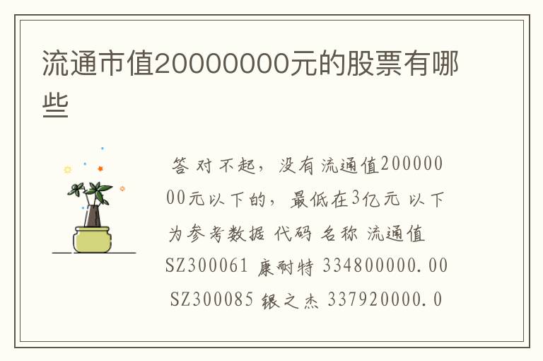 流通市值20000000元的股票有哪些