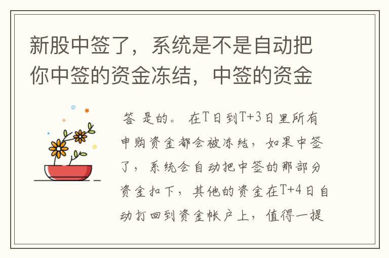 新股中签了，系统是不是自动把你中签的资金冻结，中签的资金就不可以申购其它新股了？