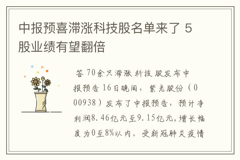 中报预喜滞涨科技股名单来了 5股业绩有望翻倍