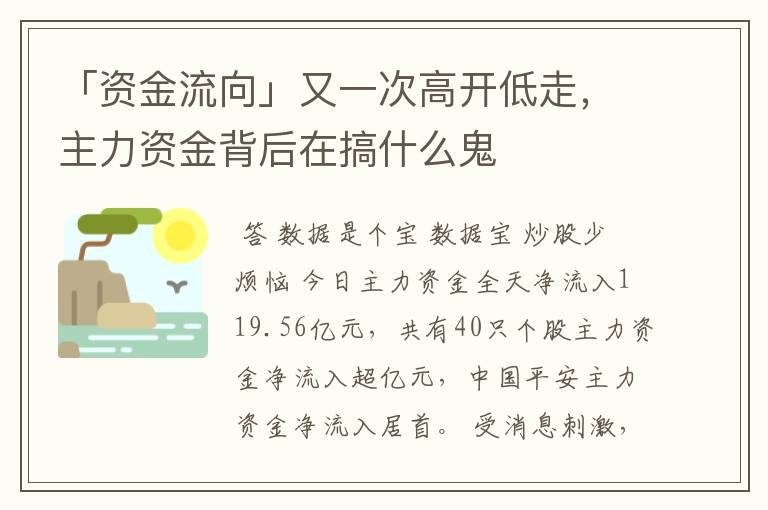 「资金流向」又一次高开低走，主力资金背后在搞什么鬼