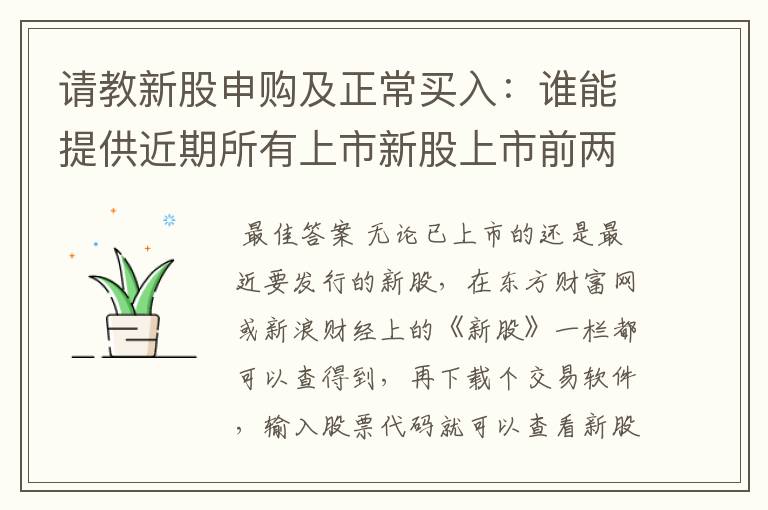 请教新股申购及正常买入：谁能提供近期所有上市新股上市前两天表现情况