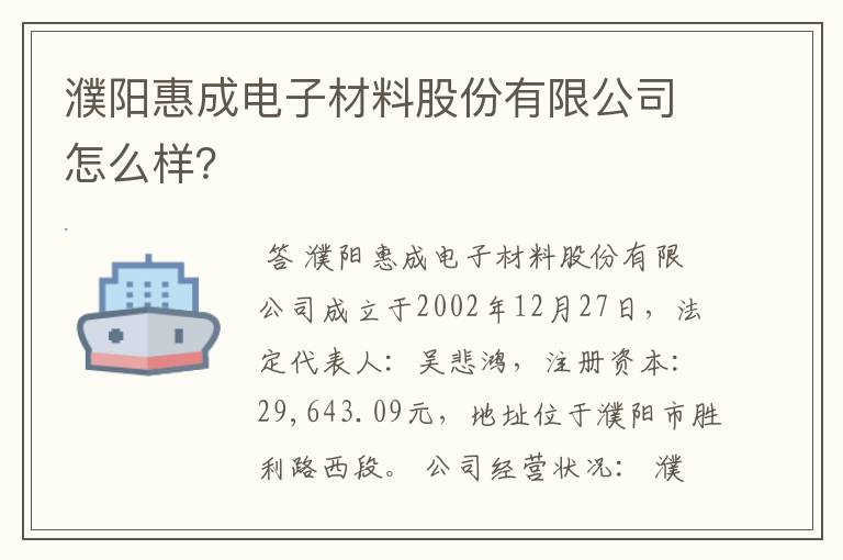 濮阳惠成电子材料股份有限公司怎么样？