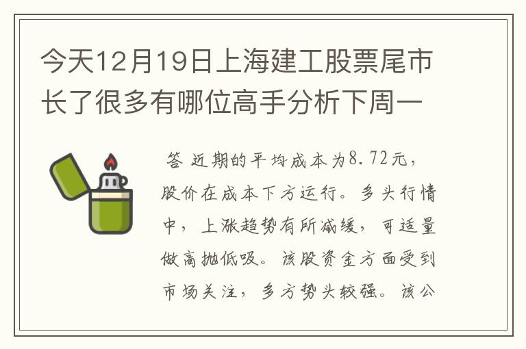 今天12月19日上海建工股票尾市长了很多有哪位高手分析下周一这只股票