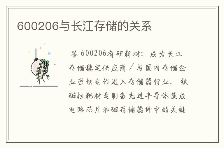 600206与长江存储的关系