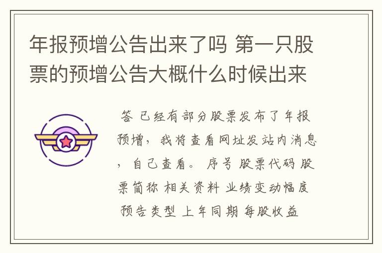 年报预增公告出来了吗 第一只股票的预增公告大概什么时候出来呢