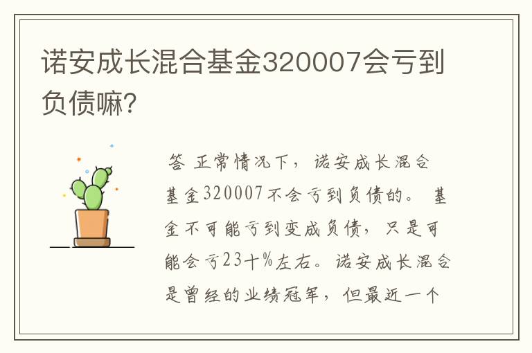 诺安成长混合基金320007会亏到负债嘛？