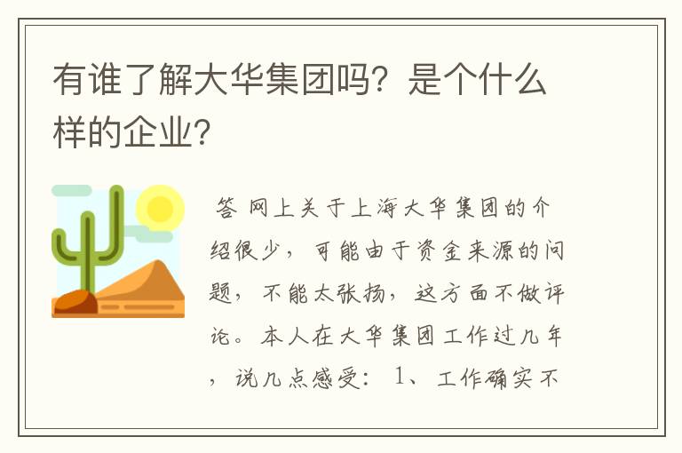 有谁了解大华集团吗？是个什么样的企业？