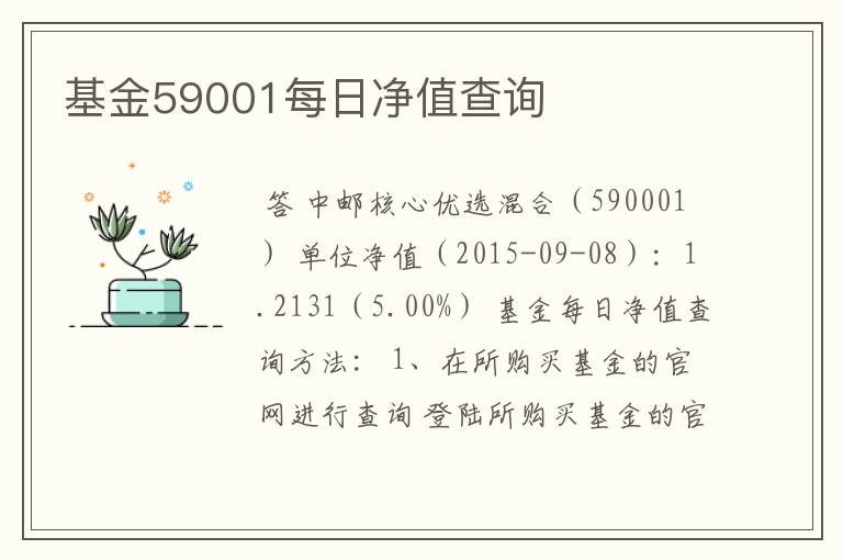 基金59001每日净值查询