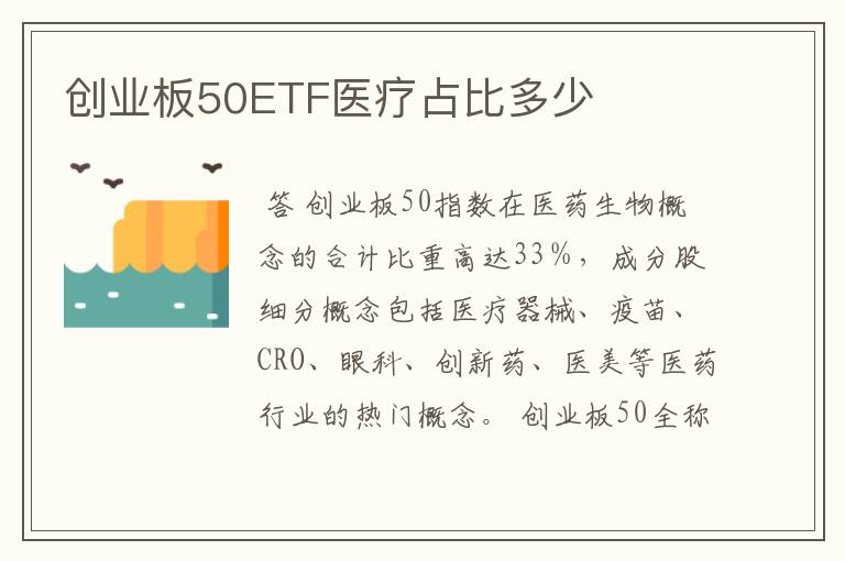 创业板50ETF医疗占比多少