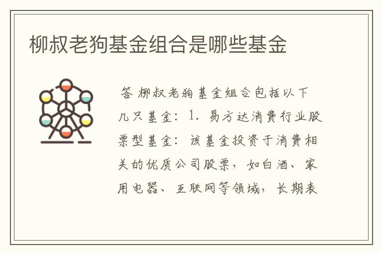 柳叔老狗基金组合是哪些基金