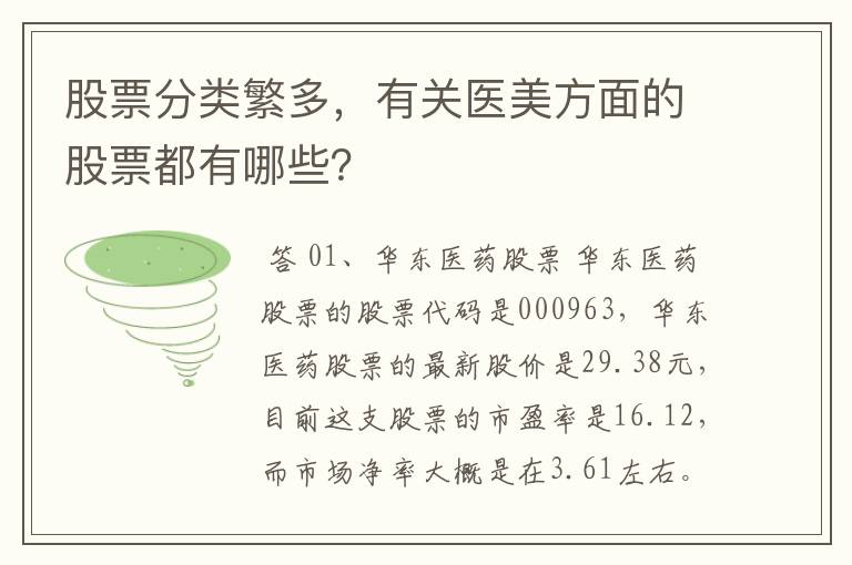 股票分类繁多，有关医美方面的股票都有哪些？