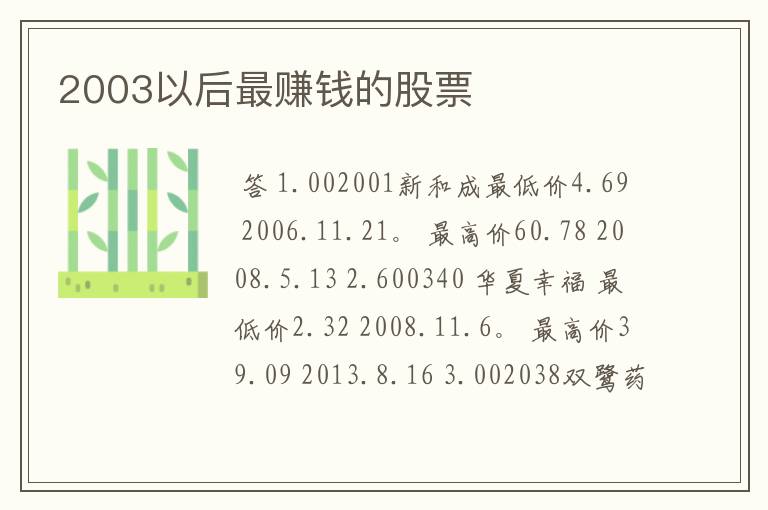 2003以后最赚钱的股票