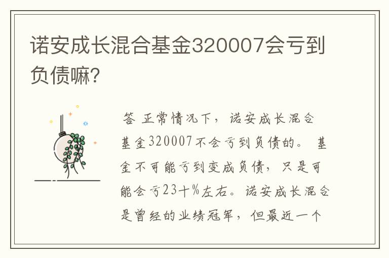 诺安成长混合基金320007会亏到负债嘛？