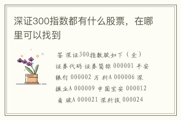 深证300指数都有什么股票，在哪里可以找到