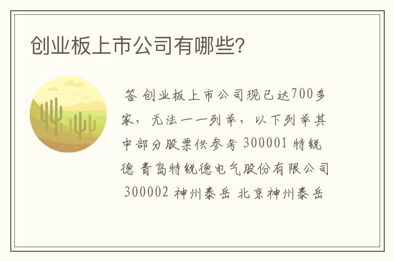 创业板上市公司有哪些？