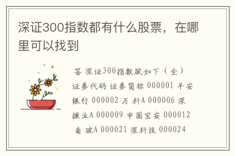 深证300指数都有什么股票，在哪里可以找到