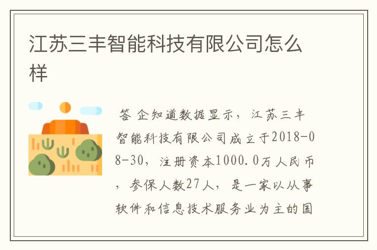 江苏三丰智能科技有限公司怎么样