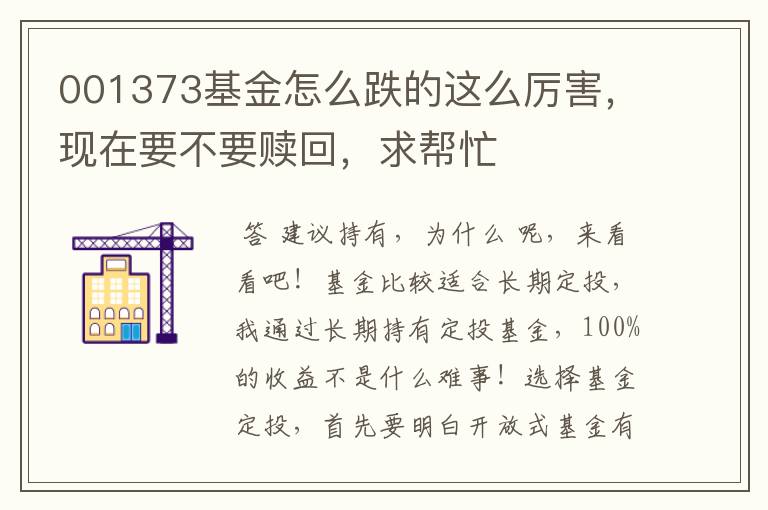 001373基金怎么跌的这么厉害，现在要不要赎回，求帮忙