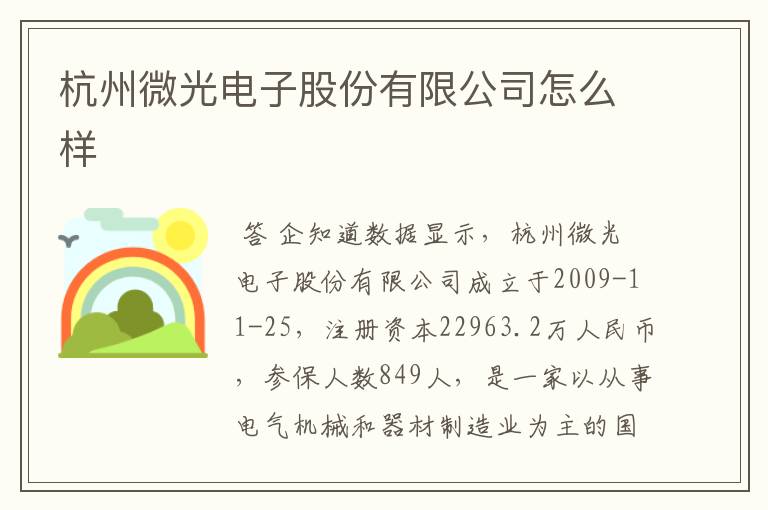 杭州微光电子股份有限公司怎么样