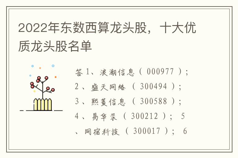 2022年东数西算龙头股，十大优质龙头股名单