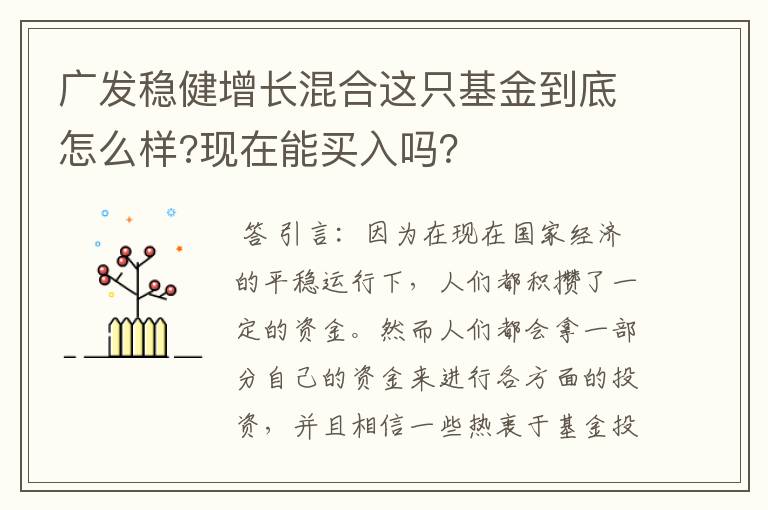 广发稳健增长混合这只基金到底怎么样?现在能买入吗？