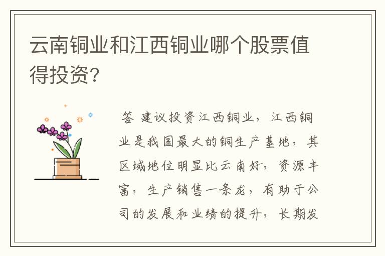 云南铜业和江西铜业哪个股票值得投资?