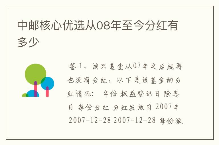 中邮核心优选从08年至今分红有多少