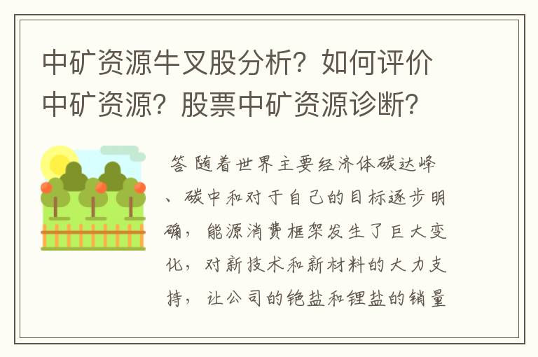 中矿资源牛叉股分析？如何评价中矿资源？股票中矿资源诊断？