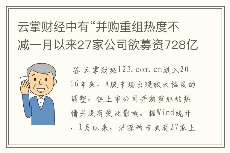 云掌财经中有“并购重组热度不减一月以来27家公司欲募资728亿”详细解读吗？