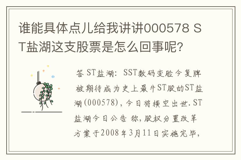 谁能具体点儿给我讲讲000578 ST盐湖这支股票是怎么回事呢?