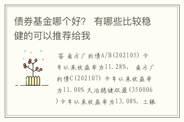 债券基金哪个好？ 有哪些比较稳健的可以推荐给我