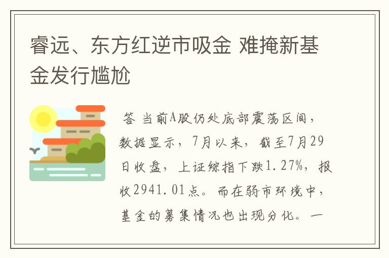 睿远、东方红逆市吸金 难掩新基金发行尴尬