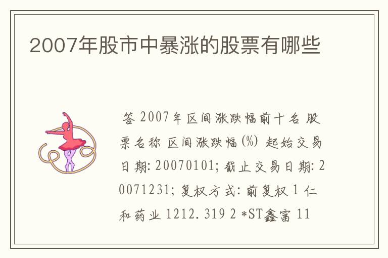 2007年股市中暴涨的股票有哪些