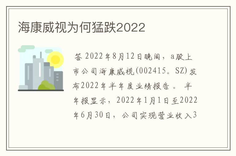 海康威视为何猛跌2022