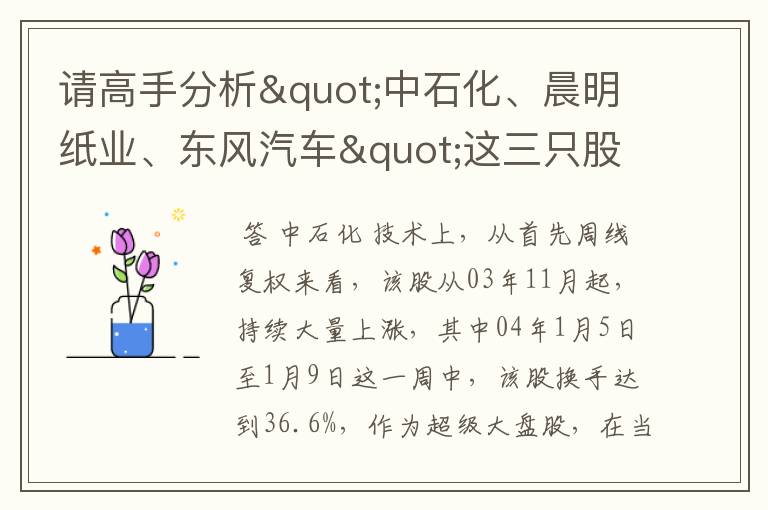 请高手分析"中石化、晨明纸业、东风汽车"这三只股票的走势。