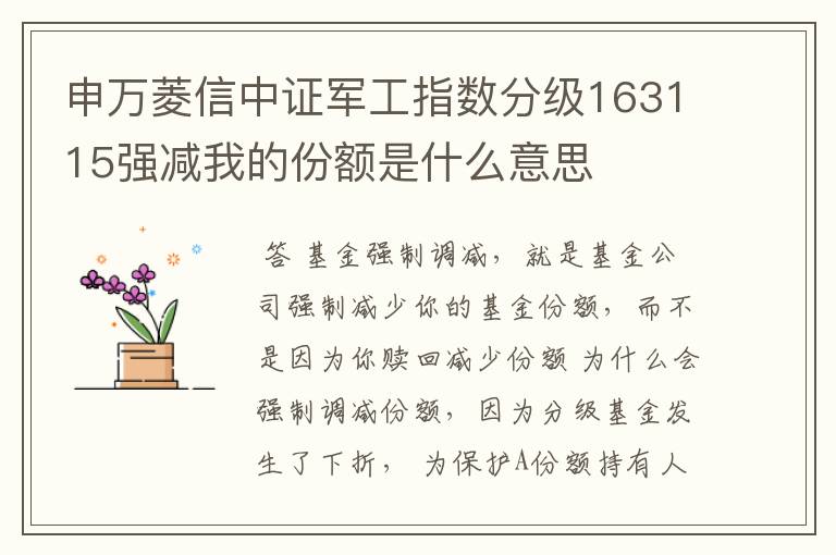 申万菱信中证军工指数分级163115强减我的份额是什么意思