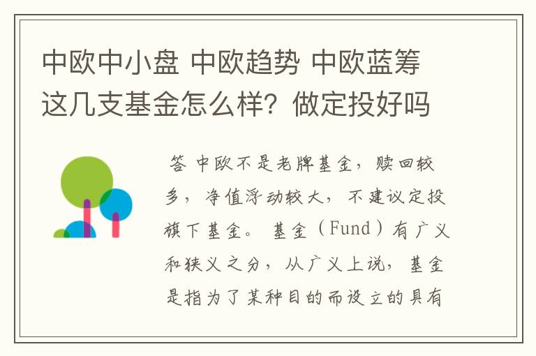 中欧中小盘 中欧趋势 中欧蓝筹这几支基金怎么样？做定投好吗？