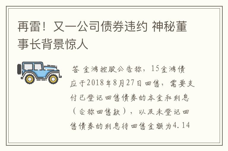 再雷！又一公司债券违约 神秘董事长背景惊人