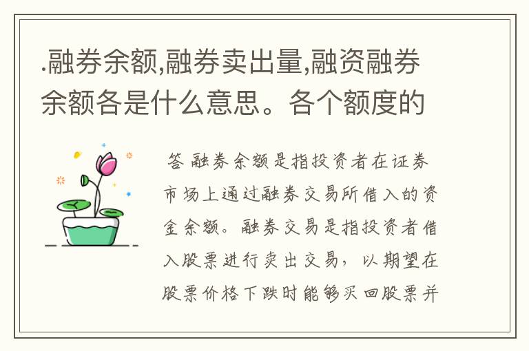 .融券余额,融券卖出量,融资融券余额各是什么意思。各个额度的增多各代.