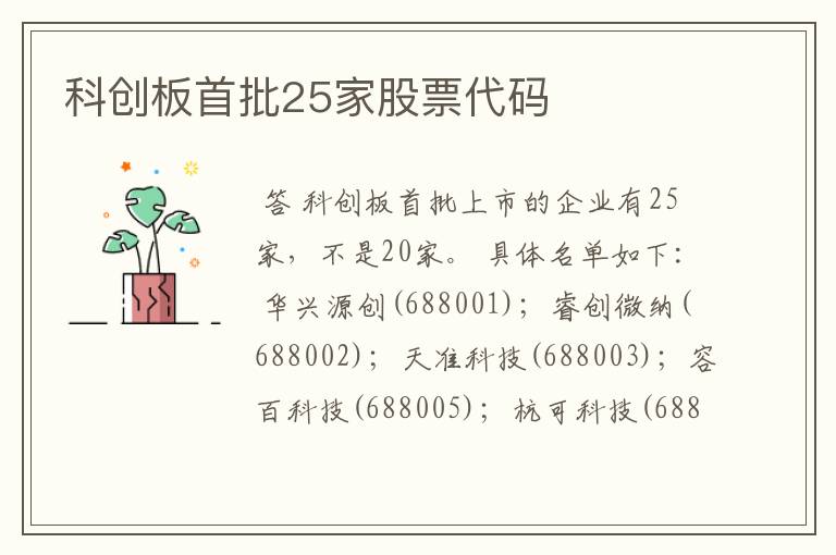 科创板首批25家股票代码