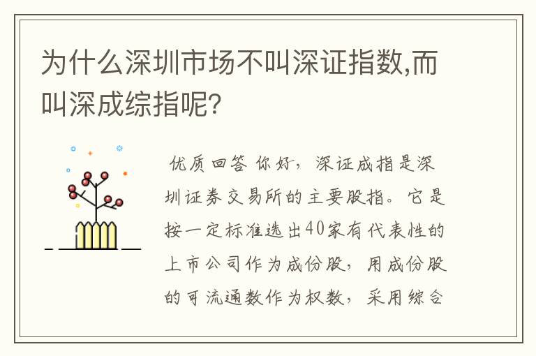 为什么深圳市场不叫深证指数,而叫深成综指呢？