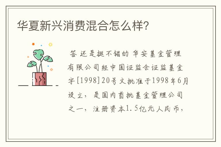 华夏新兴消费混合怎么样？