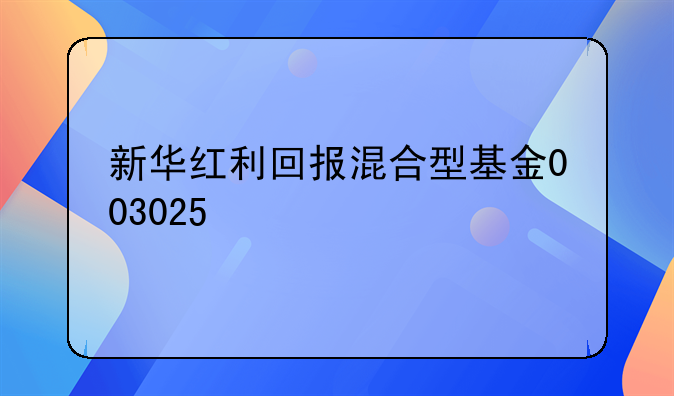 新华红利回报混合型基金003025