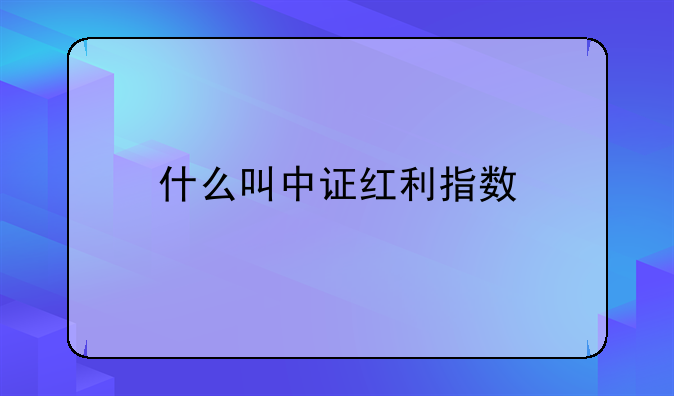 什么叫中证红利指数