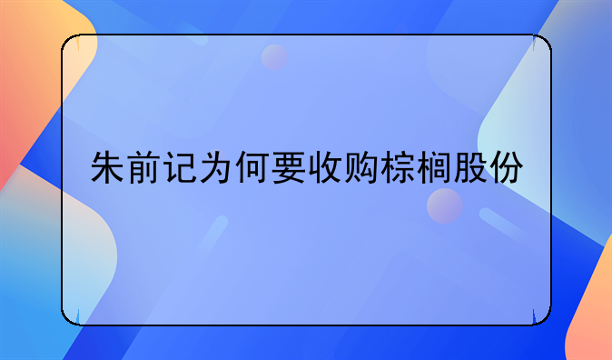 朱前记为何要收购棕榈股份