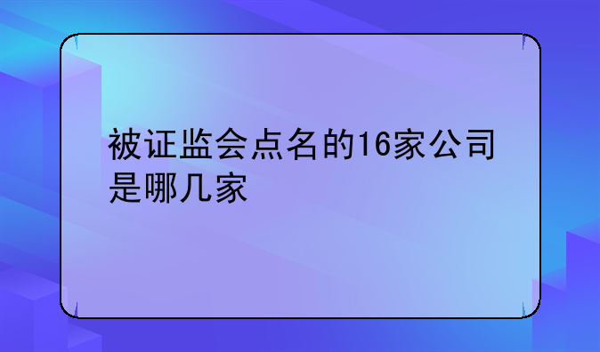 被证监会点名的16家公司是哪几家