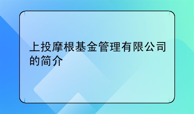 上投摩根基金管理有限公司的简介