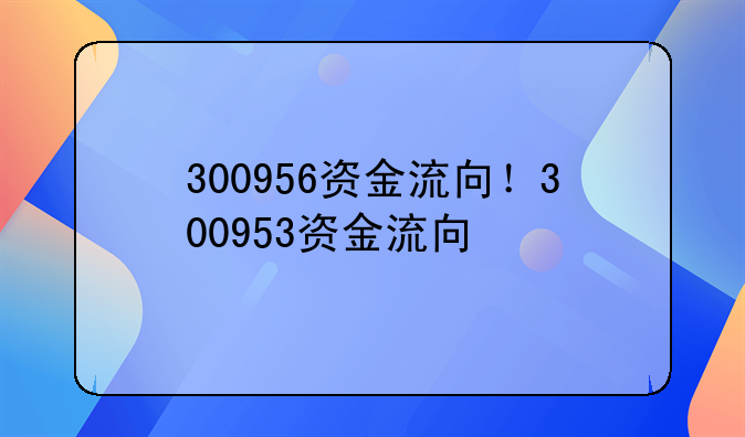 300956资金流向！300953资金流向